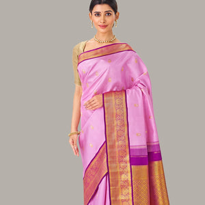 Baby Pink Handloom Kanchipuram Korvai Silk Saree With Zari Buttas