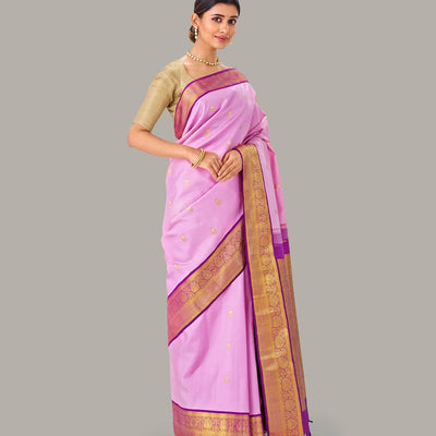 Baby Pink Handloom Kanchipuram Korvai Silk Saree With Zari Buttas
