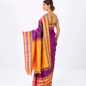 Magenta Handloom Kanchipuram Silk Saree With Zari Buttas