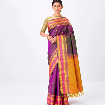 Magenta Handloom Kanchipuram Silk Saree With Zari Buttas