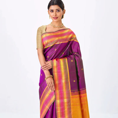 Magenta Handloom Kanchipuram Silk Saree With Zari Buttas