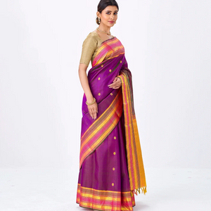 Magenta Handloom Kanchipuram Silk Saree With Zari Buttas