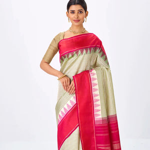 Off White Handloom Kanchipuram Korvai Silk Saree With Checks-Off White
