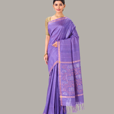 Lavender Handloom Uppada Silk Saree With Zari Buttas