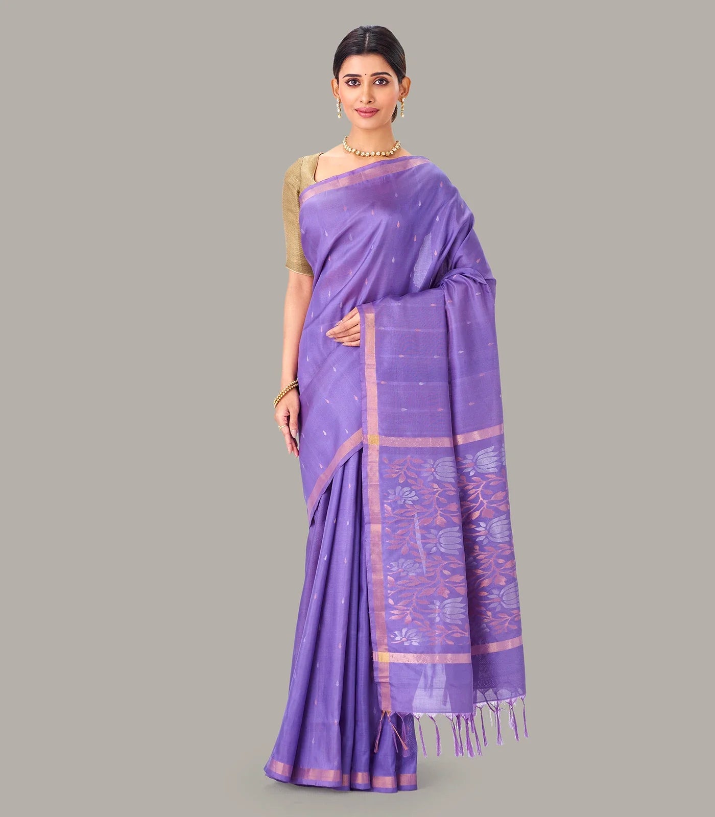 Lavender Handloom Uppada Silk Saree With Zari Buttas