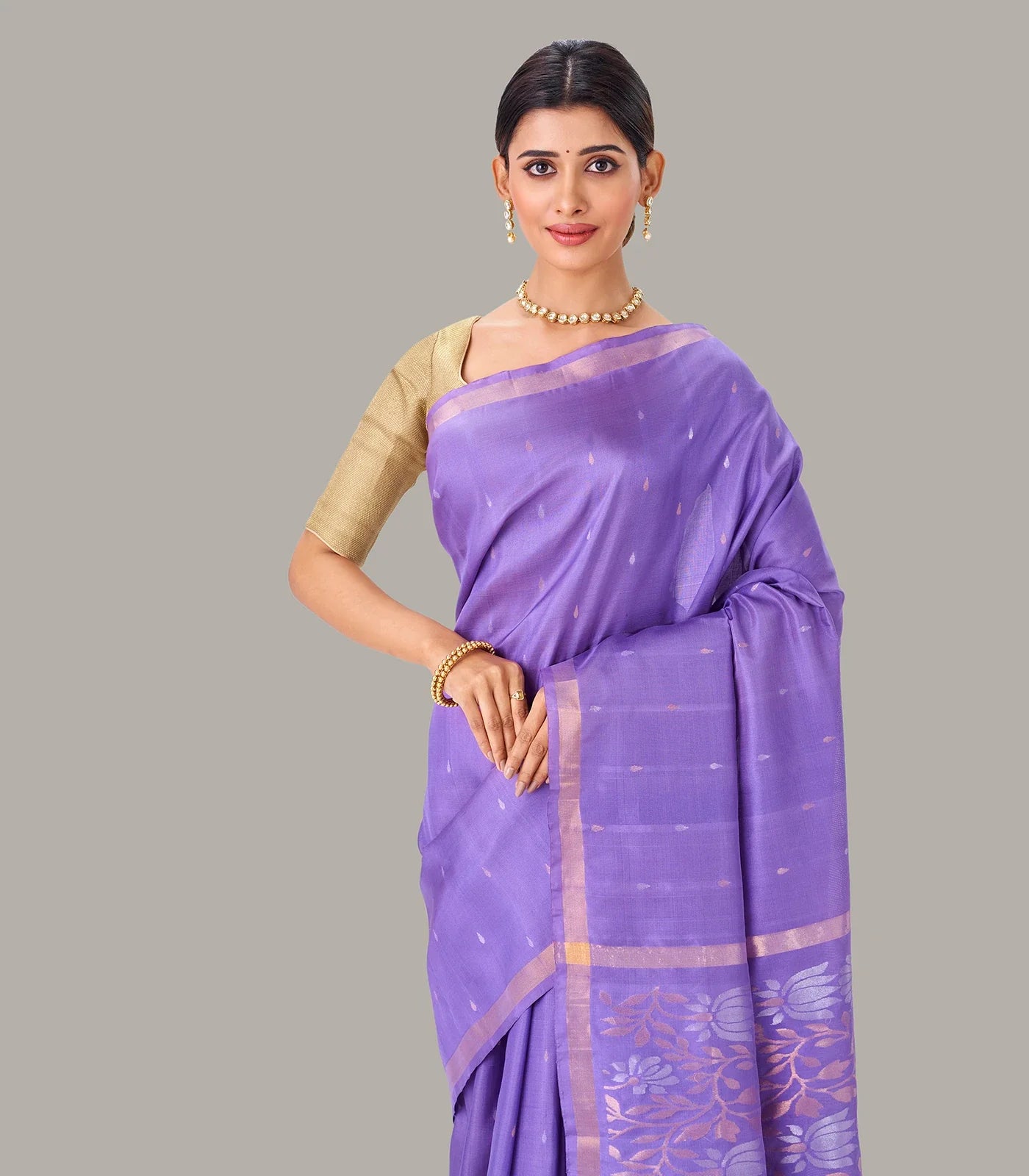 Lavender Handloom Uppada Silk Saree With Zari Buttas