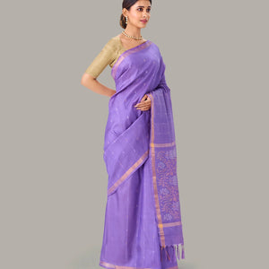 Lavender Handloom Uppada Silk Saree With Zari Buttas