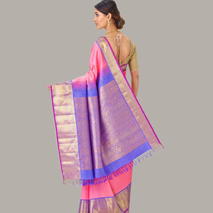 Baby Pink Handloom Kanchipuram Korvai Silk Saree and Zari Buttas