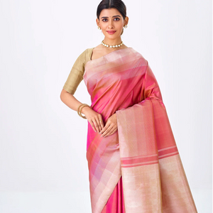 Peach Handloom Kanchipuram Silk Saree With Combtooth Border