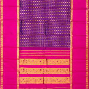 Purple Handloom Kanchipuram Silk Saree With Checks & Buttas