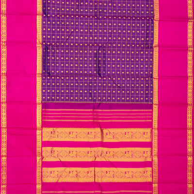 Purple Handloom Kanchipuram Silk Saree With Checks & Buttas