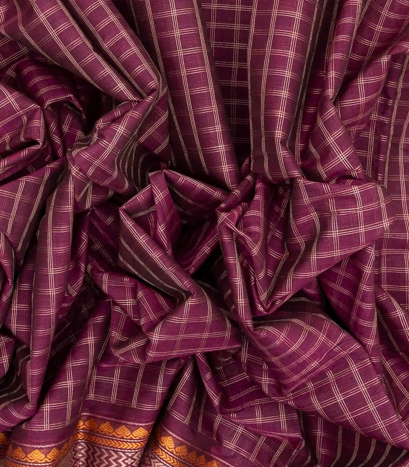 Magenta Handloom Kanchi Cotton Saree With Checks