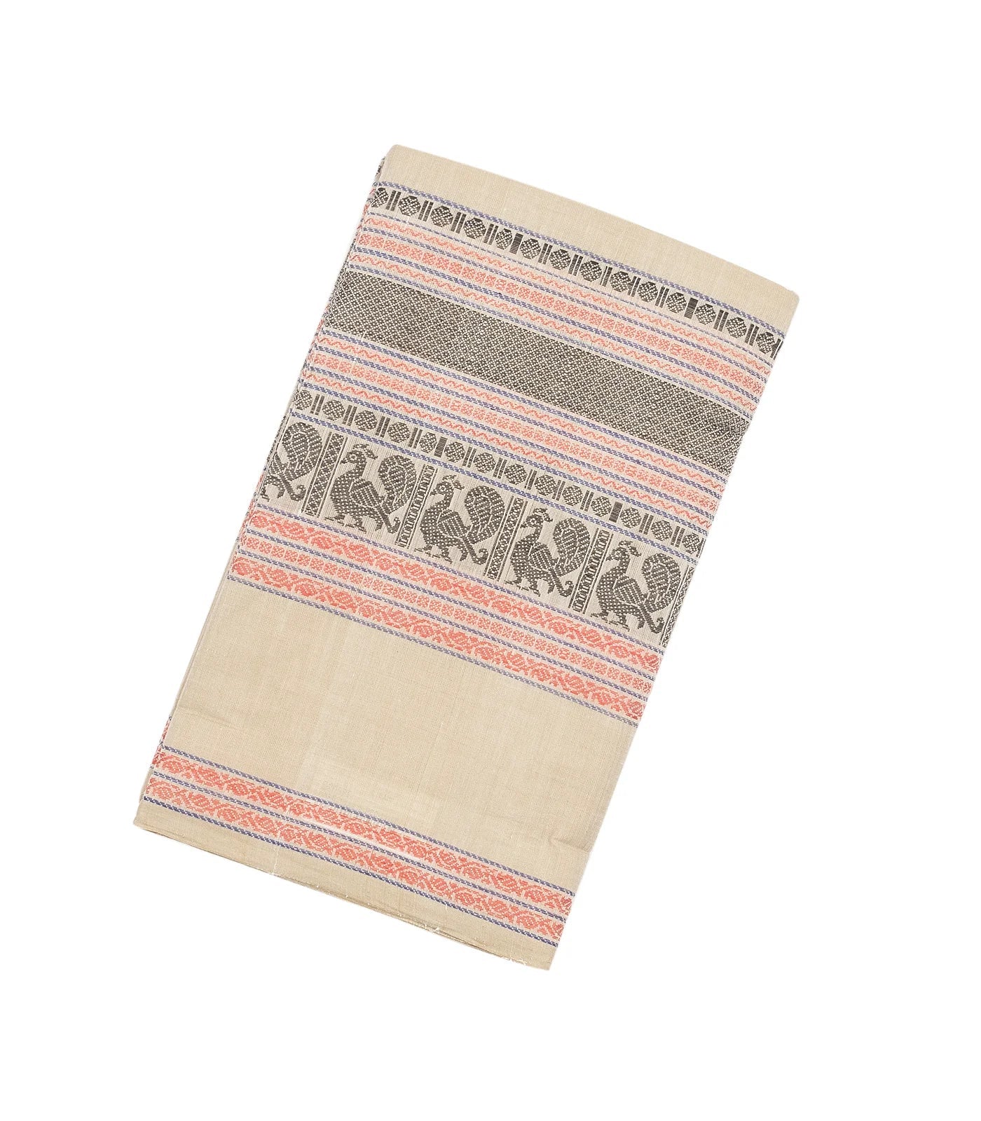 White Handloom Kanchi Cotton Saree With Contrast Border