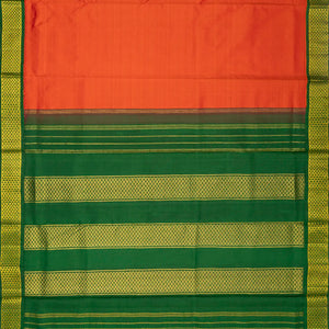 Red Handloom Kanchipuram Korvai 9 Yards Silk Saree With Green Border