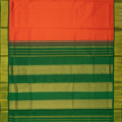 Red Handloom Kanchipuram Korvai 9 Yards Silk Saree With Green Border