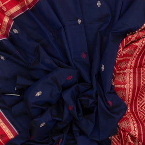 Dark Blue Orissa Cotton Saree With Mango Motifs And Floral Butta