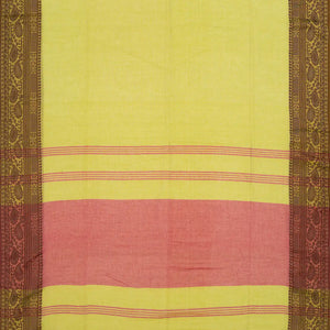 Cardamom Green Bengal Cotton Saree With Mango Motifs  In Border