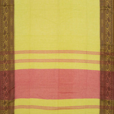 Cardamom Green Bengal Cotton Saree With Mango Motifs  In Border