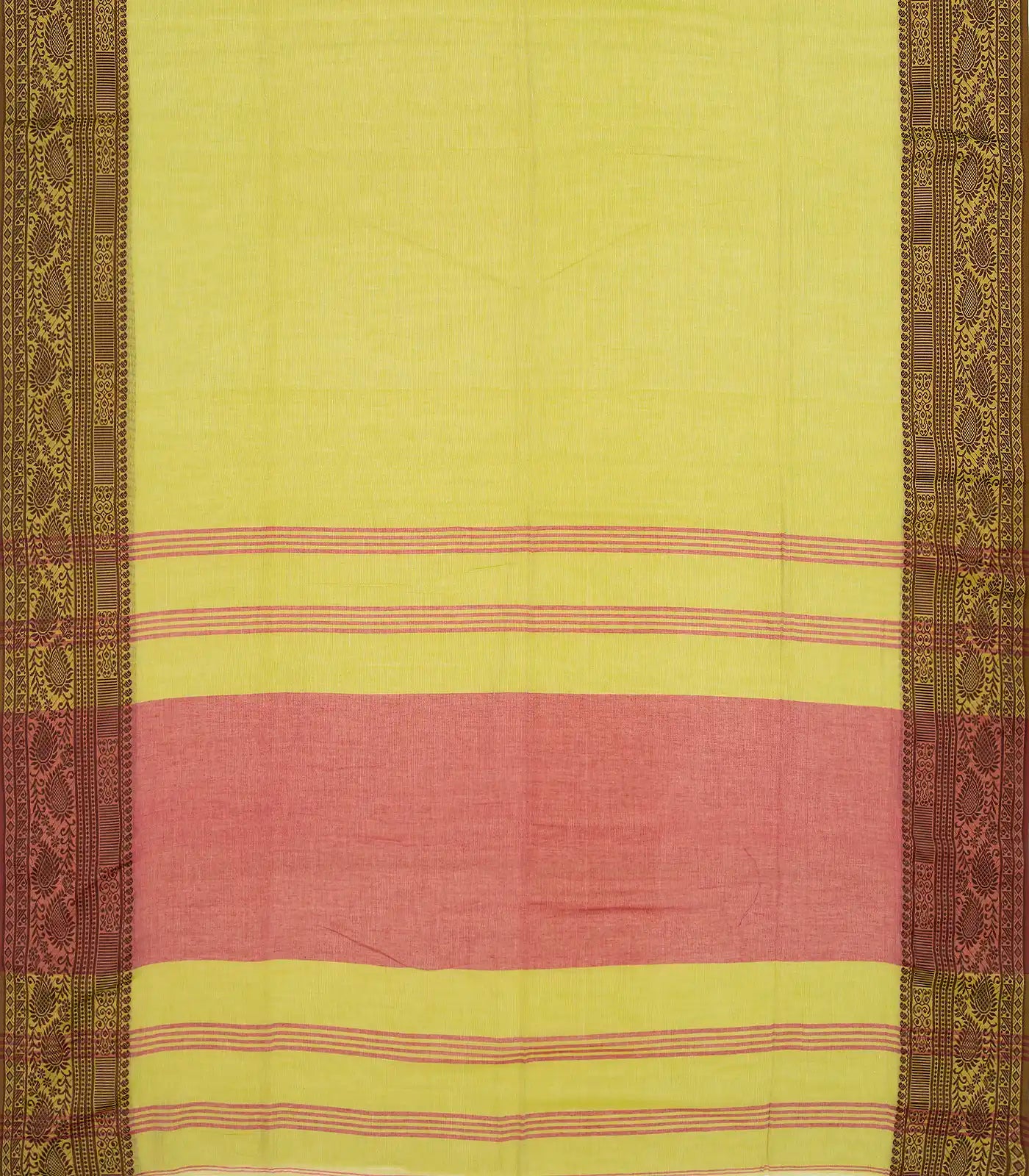 Cardamom Green Bengal Cotton Saree With Mango Motifs  In Border