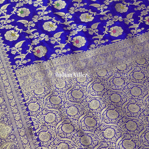 Violet Floral Design Pure Banarasi Katan Saree