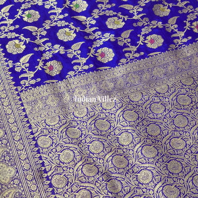 Violet Floral Design Pure Banarasi Katan Saree