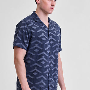 Dark Blue Geometric Box Fit Shirt