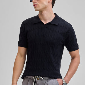 Black Knitted Polo T-Shirt