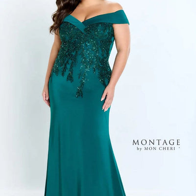 Montage 220932 Long Beaded Lace Bodice Formal Dress