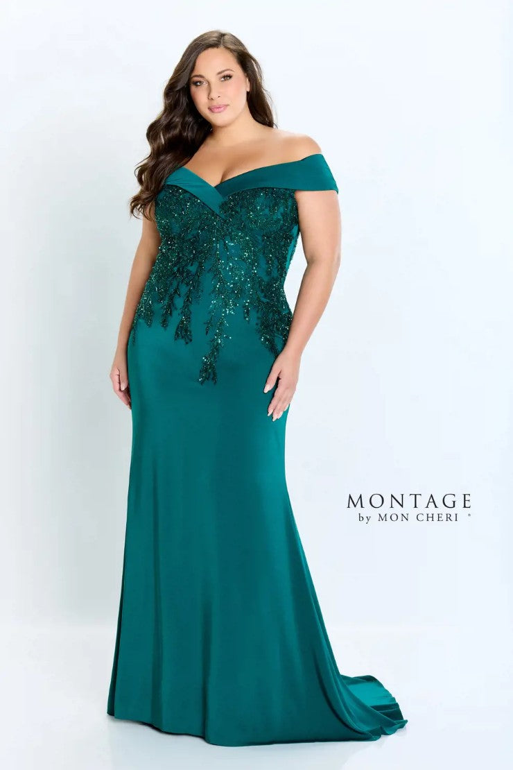 Montage 220932 Long Beaded Lace Bodice Formal Dress