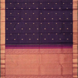 Dark Purple Handloom Kanchipuram Silk Saree With Stripes & Annam Buttas