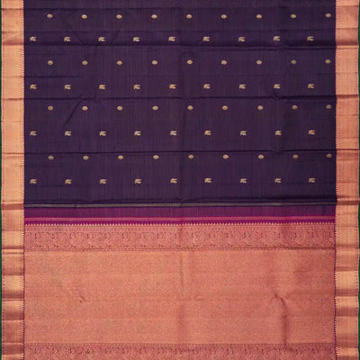 Dark Purple Handloom Kanchipuram Silk Saree With Stripes & Annam Buttas