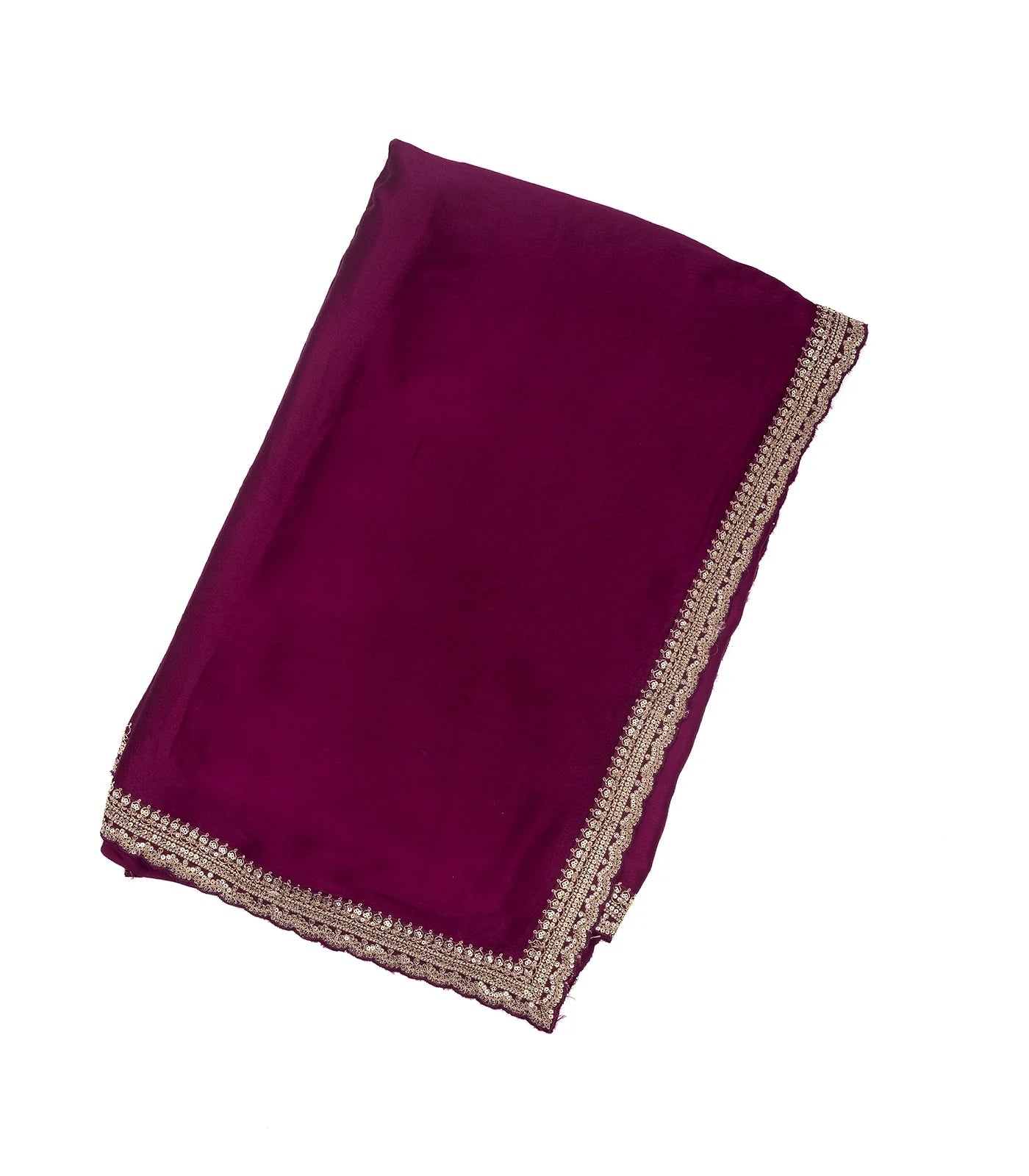 Burgundy Woven Plain Satin Saree With Embroidered Border