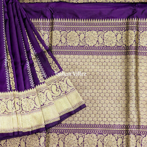 Purple Banarasi Katan Saree with Golden Siver Zari Work