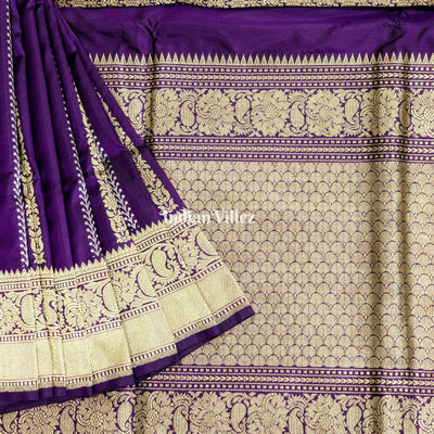 Purple Banarasi Katan Saree with Golden Siver Zari Work