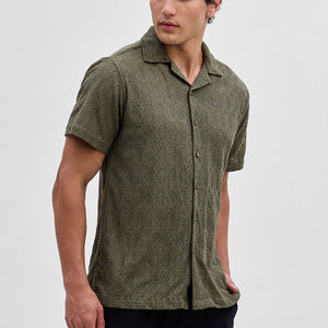 Olive Self-Design Crochet Shirt