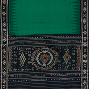 Sea Green Handloom Orissa Cotton Saree With Contrast Black Border