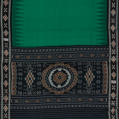 Sea Green Handloom Orissa Cotton Saree With Contrast Black Border