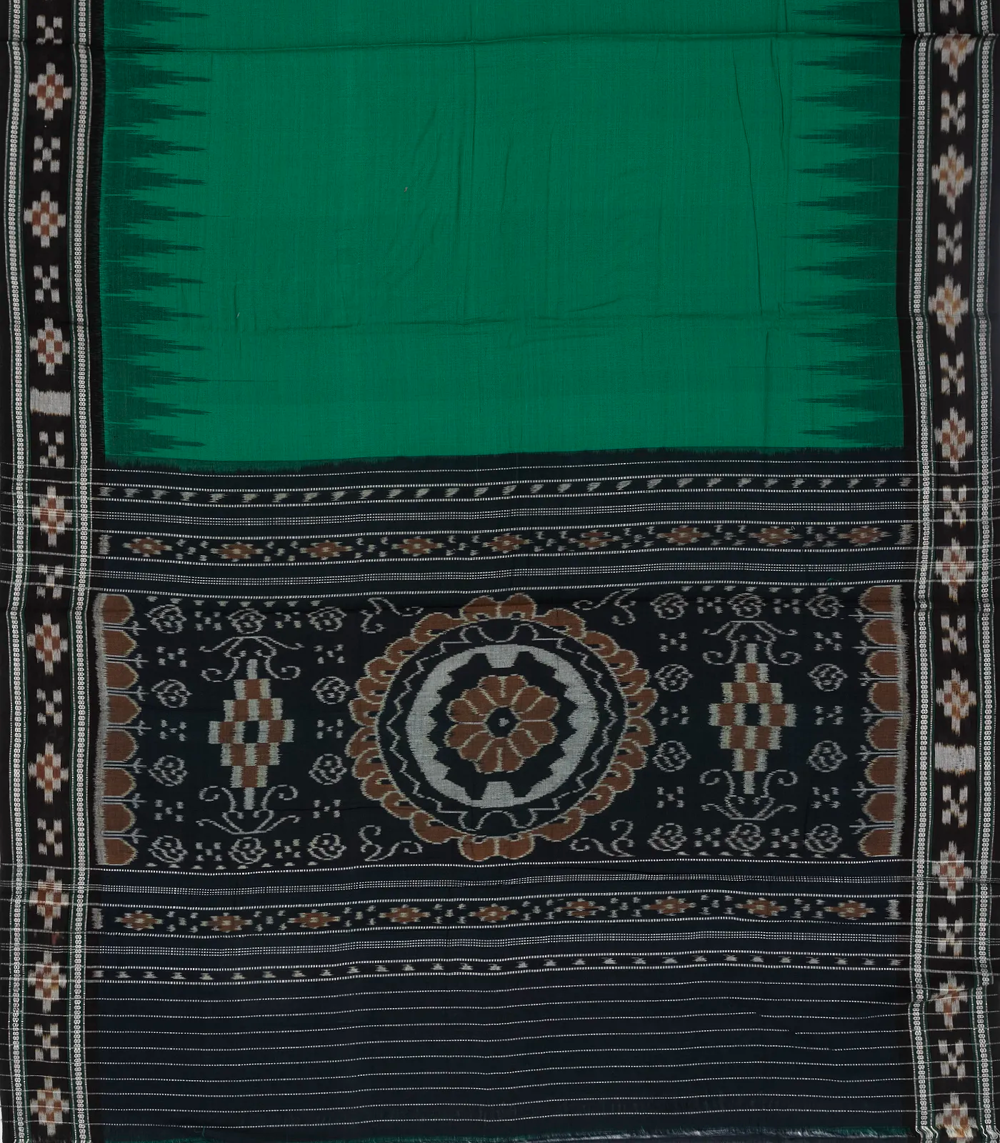 Sea Green Handloom Orissa Cotton Saree With Contrast Black Border