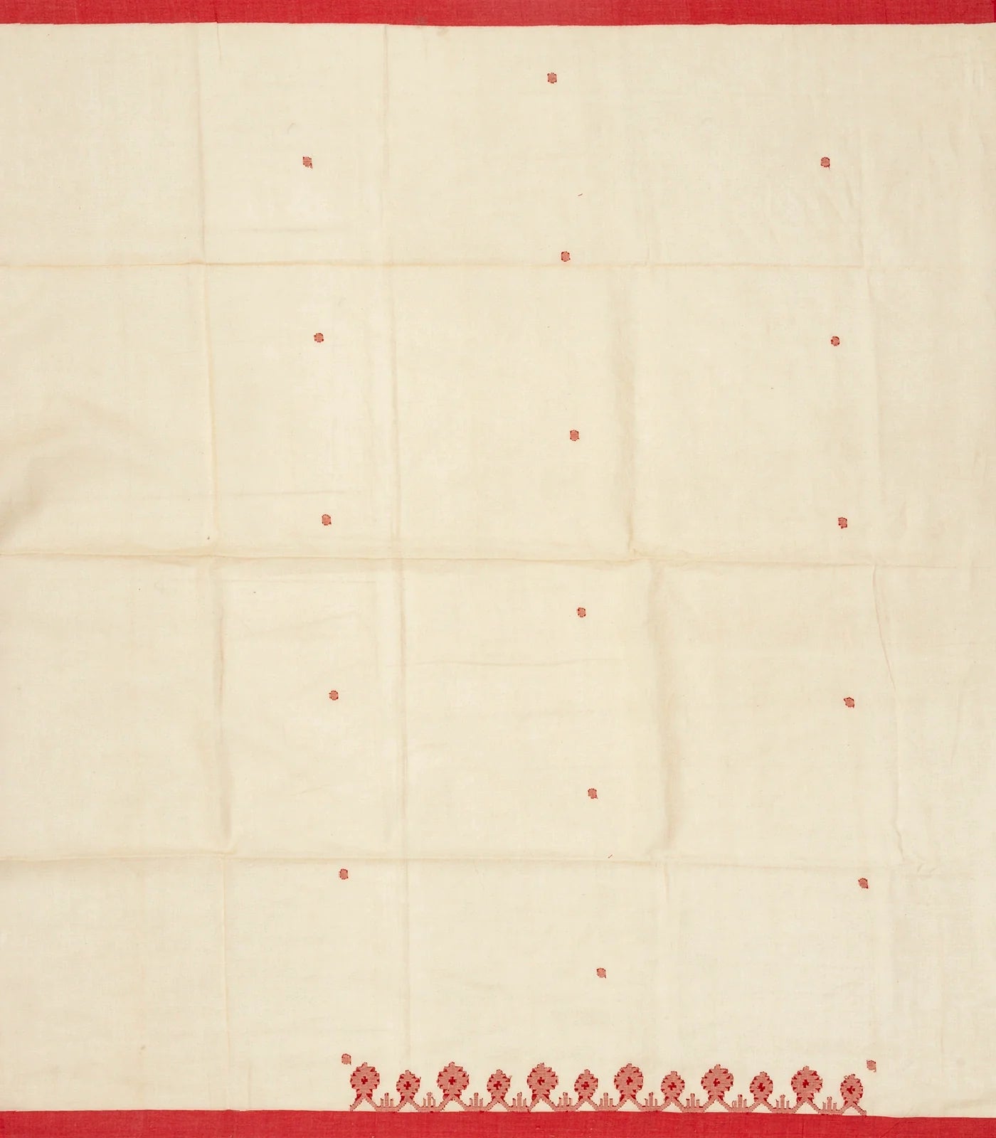 Taupe Handloom Bengal Cotton Saree With Coin Buttas