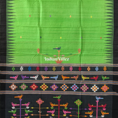 Parrot Green Ganjam Bomkai Theme Gopalpur Tussar Silk Saree