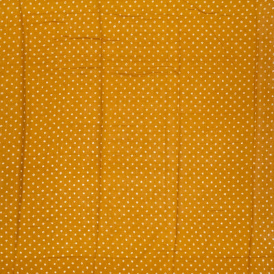 Mustard Woven Jaipur Cotton Saree With Printed Green Floral Motifs