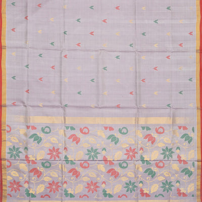 Grey Handloom Uppada Silk Saree With Floral Buttas