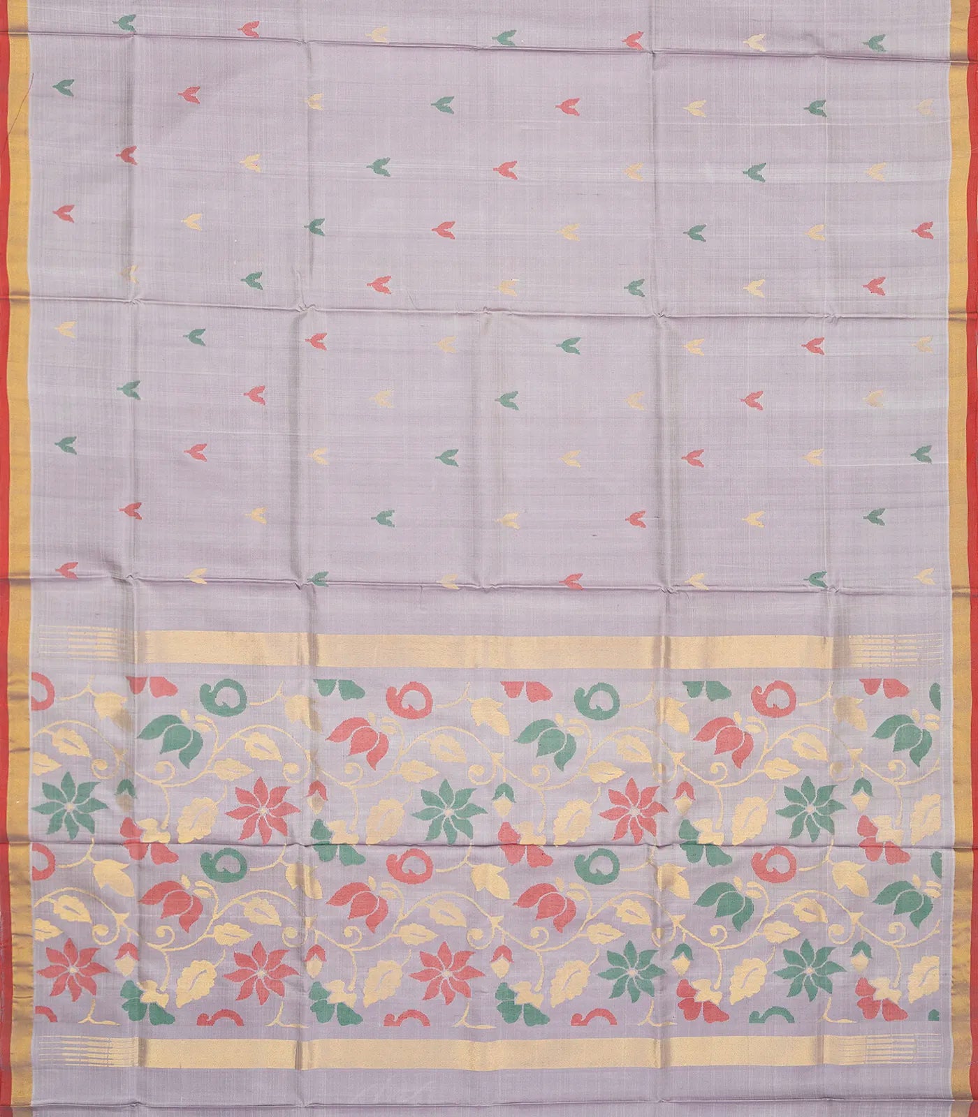 Grey Handloom Uppada Silk Saree With Floral Buttas