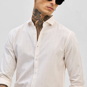 Cream Slim Fit Stripes Shirt