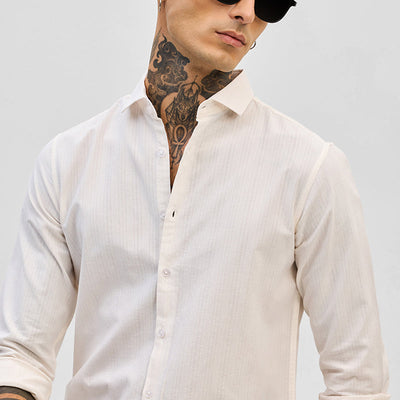 Cream Slim Fit Stripes Shirt