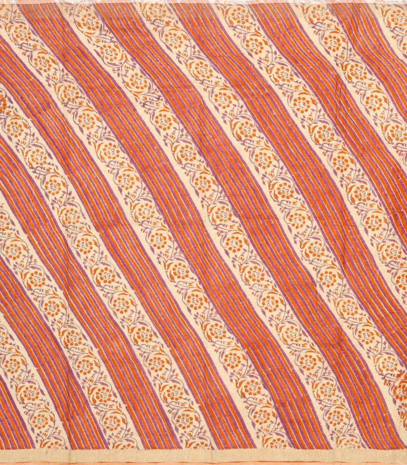 Orange Handloom Tussar Silk Saree With Embroidered Stripes