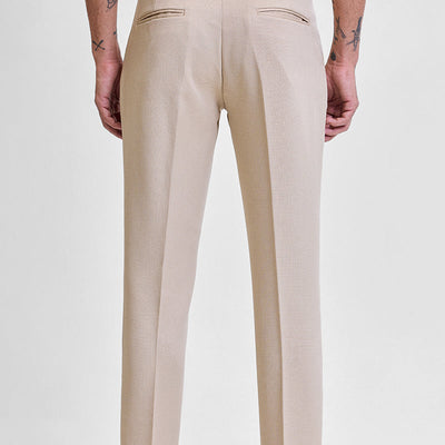 Beige Slim Fit Stretch Trousers