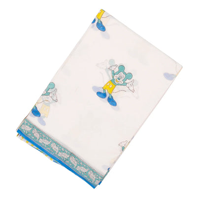 White Woven Jaipur Cotton Saree Printed With Micky Mouse Motifs
