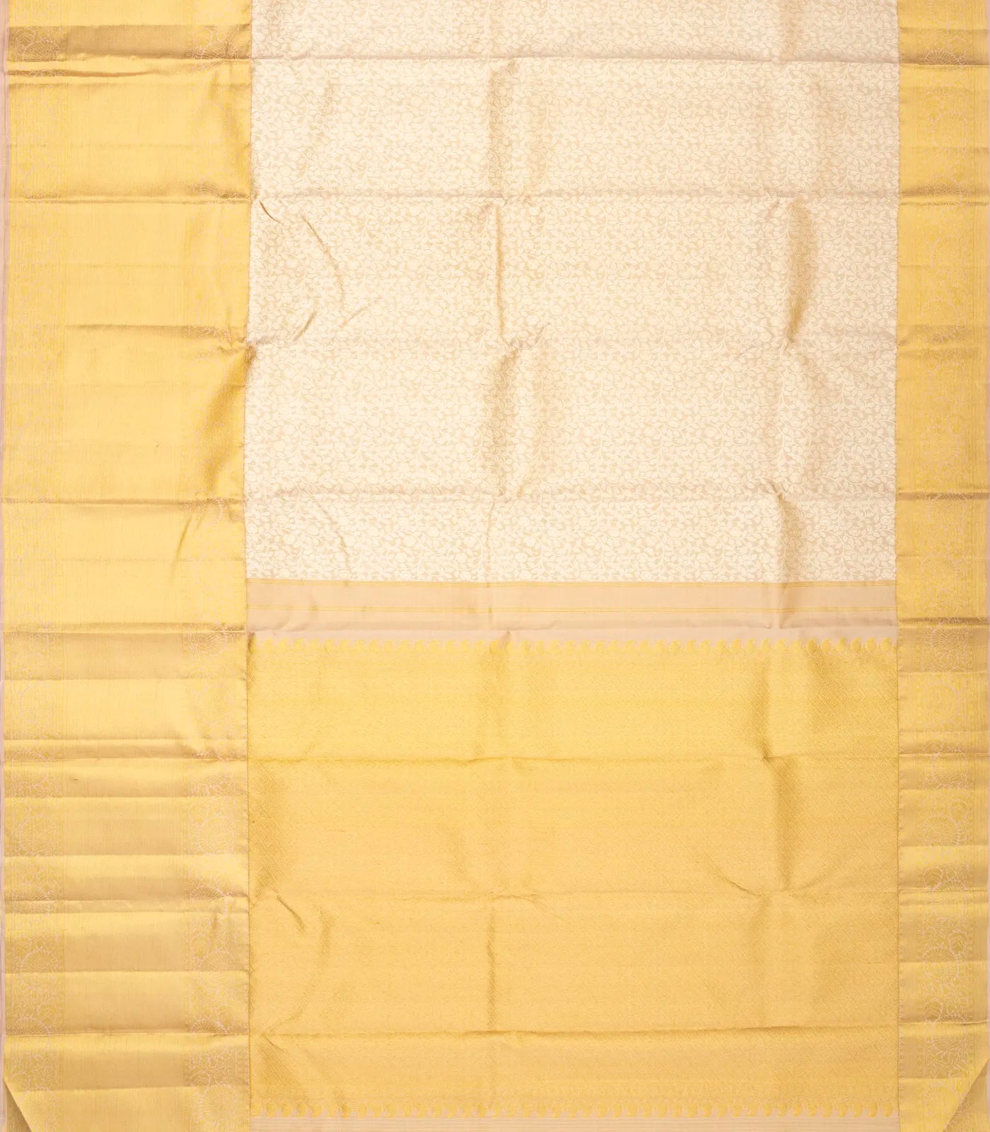 Taupe Handloom Kanchipuram Silk Saree With Floral Vine Motifs