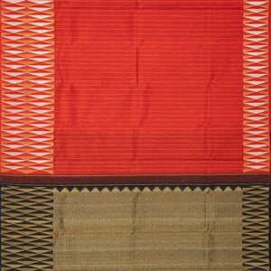 Red Handloom Kanchipuram Silk Saree With Stripes